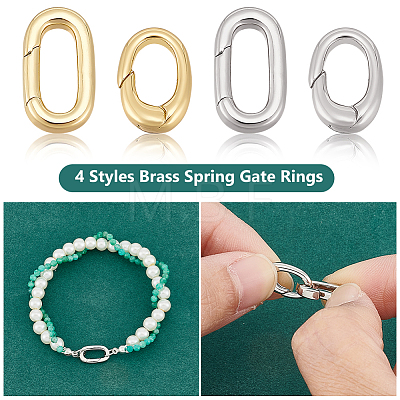 BENECREAT 8Pcs 4 Styles Brass Spring Gate Rings KK-BC0013-66-1