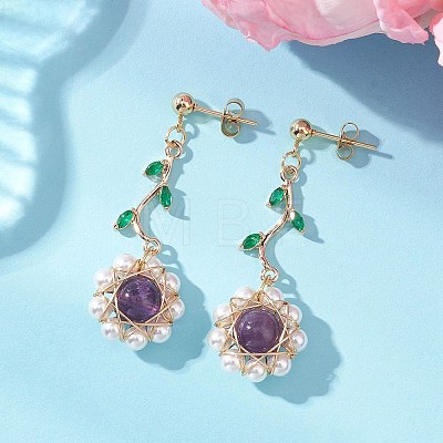 Flower 304 Stainless Steel Cubic Zirconia Dangle Stud Earrings EJEW-TA00800-02-1