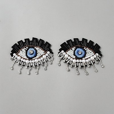 Glass Rhinestone Embroider Thread Iron on/Sew On Patches PATC-WH20029-09-1