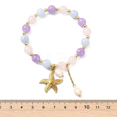 Natural Aquamarine & Rose Quartz & Amethyst Round Beads Stretch Bracelets BJEW-JB14145-01-1