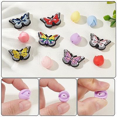 WADORN 12Pcs 12 Styles Flower & Butterfly Silicone Locking Stitch Marker SIL-WR0001-02-1