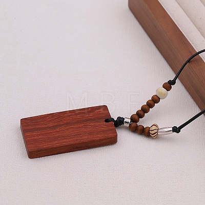 Wood Rectangle Pendant Black Waxed Cord Necklaces for Women WG2AEC3-01-1