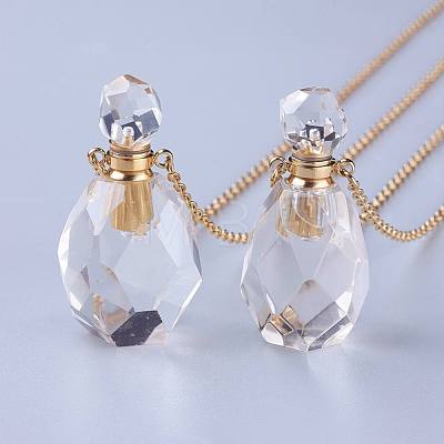 Natural Quartz Crystal Openable Perfume Bottle Pendant Necklaces NJEW-G325-04G-1