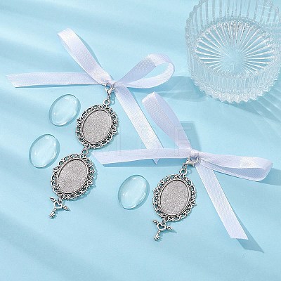 Tibetan Style Alloy & Glass Oval Photo Bouquet Hanging Ornaments HJEW-JM01353-1