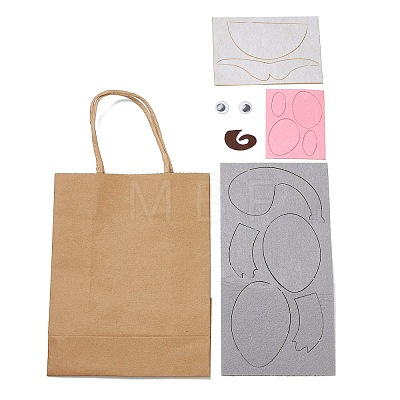 DIY Rectangle with Elephant Pattern Kraft Paper Bag Making Set DIY-F079-10-1
