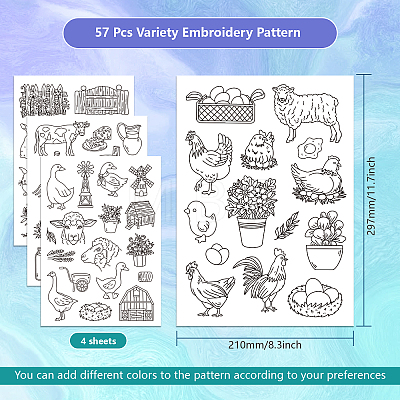 4 Sheets 11.6x8.2 Inch Stick and Stitch Embroidery Patterns DIY-WH0455-071-1