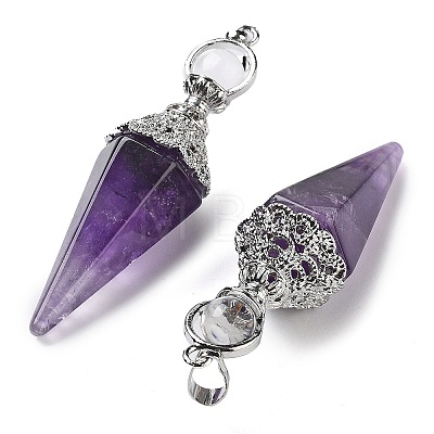 Natural Amethyst Faceted Cone Big Pendants G-P552-04P-05-1