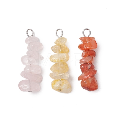 3Pcs Natural Rose Quartz & South Red Agate & Citrine Chip Beaded Constellation Pendants PALLOY-JF03043-01-1