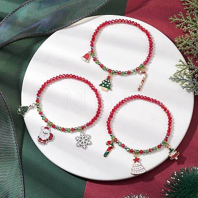 3Pcs 3 Styles Christmas Theme Glass Beaded Stretch Bracelet Sets for Women BJEW-TA00534-1