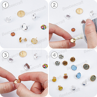 60Pcs 2 Colors 304 Stainless Steel Stud Earring Settings STAS-BBC0009-84-1
