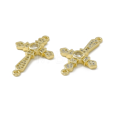 Rack Plating Brass Pave Clear Cubic Zirconia Connector Charms ZIRC-F130-10G-1