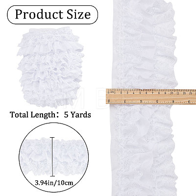5 Yards 3-Layer Pleated Polyester Chiffon Lace Trim OCOR-WH0082-01A-1