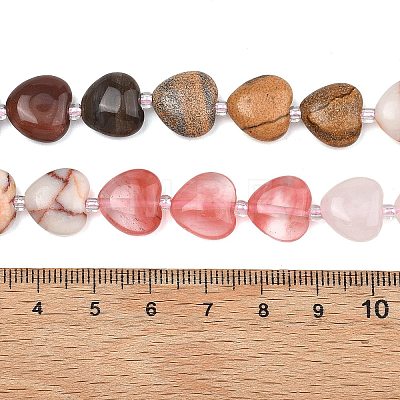 Gradient Color Cherry Quartz Glass & Natural Rose Quartz & Red Netstone & Picture Jasper & Petrified Wood Beads Strands G-B185-A10-1