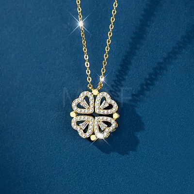 Clover 304 Stainless Steel Rhinestone Pendant Necklaces for Women LS-NJEW-M107-03G-1