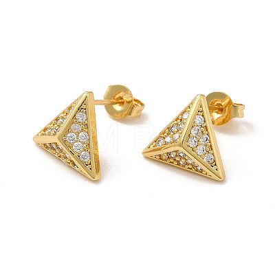 Rack Plating Brass Micro Pave Clear Cubic Zirconia Triangle Stud Earrings EJEW-F301-22-1