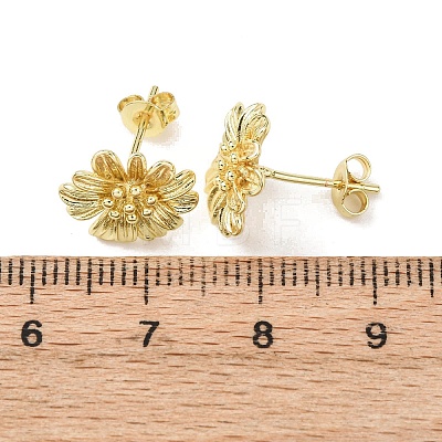 Valentine's Day Flower Brass Stud Earrings EJEW-D351-03G-1