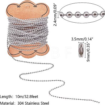 Unicraftale 304 Stainless Steel Soldered Ball Chains & Chain Connectors CHS-UN0001-08C-1