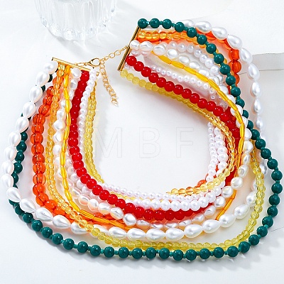 Bohemian Glass Beaded Multi Layered Necklaces for Women NJEW-K384-02A-1