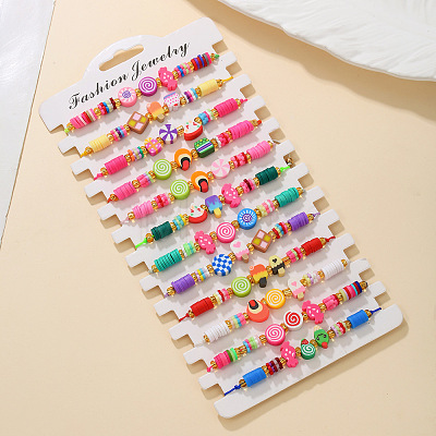 12Pcs Polymer Clay Beads Braided Bead Bracelets FS-WGD3FD0-01-1