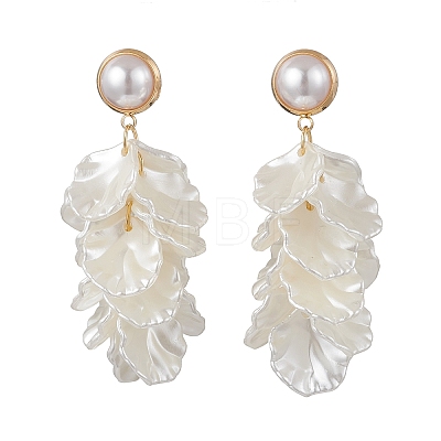 Petaline Brass ABS Plastic Imitation Pearl Dangle Stud Earrings EJEW-TA00777-1