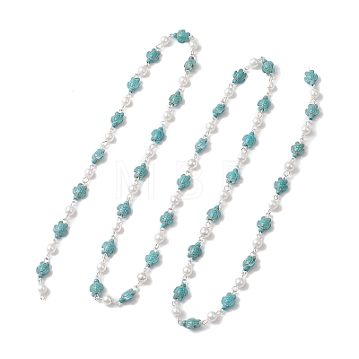 2Pcs 2 Colors Synthetic Turquoise & Glass Pearl Link Chains AJEW-JB01594-02-1