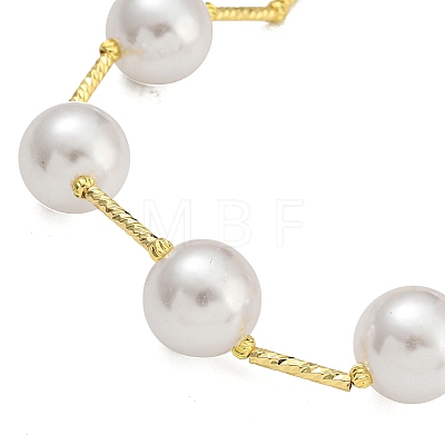 Rack Plating Brass & ABS Plastic Pearl Round Beads Bib Necklaces for Women NJEW-C059-03G-1