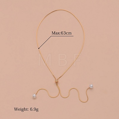 Alloy Snake Chain Slider Lariat Necklaces with Plastic Imitation Pearl Round Beads WG87CD3-01-1