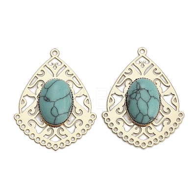 Brass Pave Dyed Synthetic Turquoise Teardrop Chandelier Component Links KK-Z088-02G-01-1