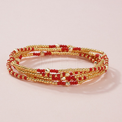 5Pcs Boho Glass Seed Multi-Strand Beaded Stretch Bracelet XH2796-1
