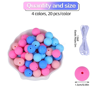 80Pcs 4 Style Round Silicone Focal Beads SIL-SZ0001-22I-1