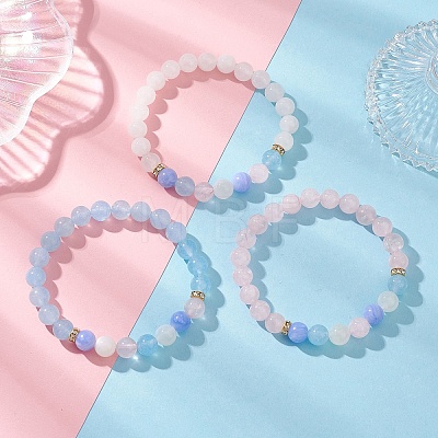 3Pcs Natural Mixed Gemstone Beads Stretch Bracelets Set for Women BJEW-JB12927-1