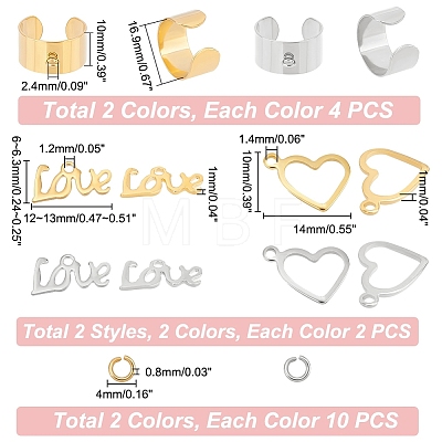Unicraftale DIY Love Charm Cuff Ring Making Kit STAS-UN0039-60-1