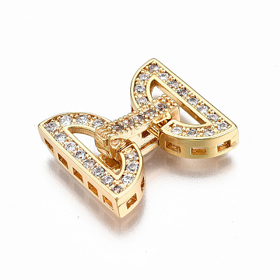 Brass Micro Pave Clear Cubic Zirconia Fold Over Clasps KK-T063-65G-NF-1