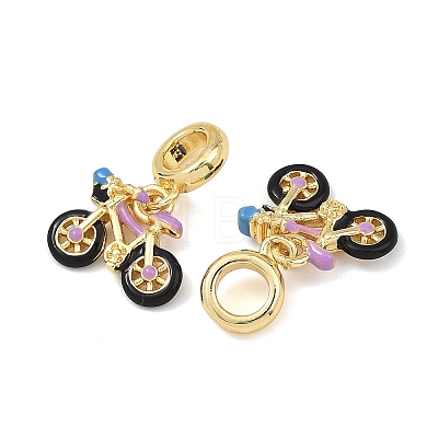Brass Enamel Motorcycle European Dangle Charms KK-T001-03G-1