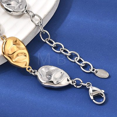 Two Tone 316L Surgical Stainless Steel Textured Flat Teardrop Link Chain Necklaces NJEW-D297-03GP-1