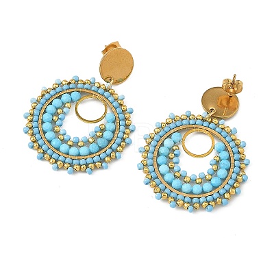 304 Stainless Steel with Glass Seed Beads Stud Earrings EJEW-MZ00761-1