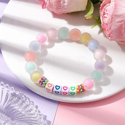 Candy Color Acrylic Heart Beaded Stretch Bracelets for Women BJEW-JB10156-1