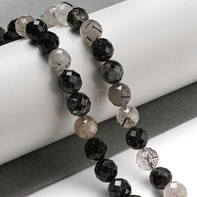 Natural Tourmalinated Quartz/Black Rutilated Quartz Beads Strands G-D463-01A-1