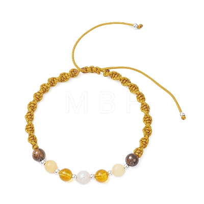 Natural Tiger Eye & White Moonstone & Yellow Jade & Synthetic Citrine  Round Beads Braided Bead Bracelets for Women BJEW-JB12917-04-1