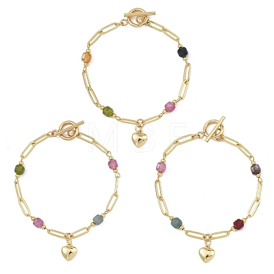 Brass Heart Charm Bracelets BJEW-JB13880-1