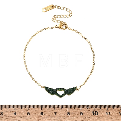 Valentine's Day 304 Stainless Steel Rhinestone Heart with Angel Wings Link Bracelets SA-CBA5F76-01G-1