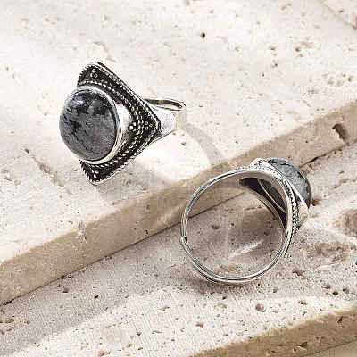 Natural Snowflake Obsidian Adjustable Rings G-P560-03AS-02-1