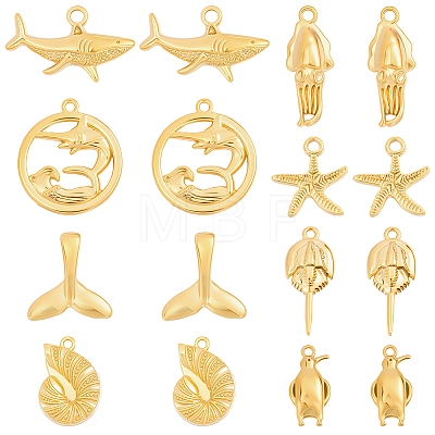 16Pcs 8 Styles Ocean Theme 304 Stainless Steel Pendants STAS-BBC0010-83-1