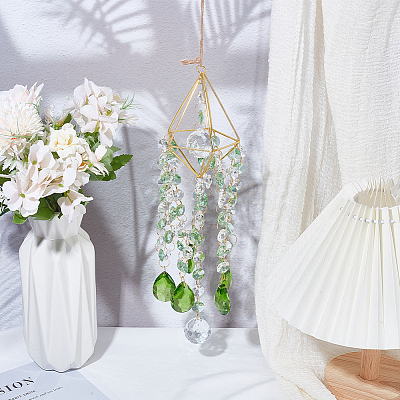 Crystal Glass & Iron Hanging Suncatchers HJEW-SP0001-87-1