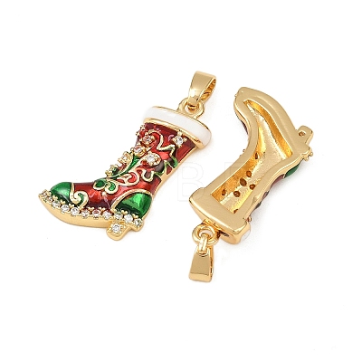 Christmas Brass Micro Pave Cubic Zirconia Enamel Pendants KK-B161-15G-02-1