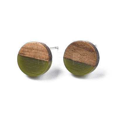 Opaque Resin & Walnut Wood Stud Earrings X-EJEW-N017-008-B08-1