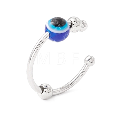 Round Evil Eye Rotating Beaded Open Cuff Ring RJEW-H102-04P-1