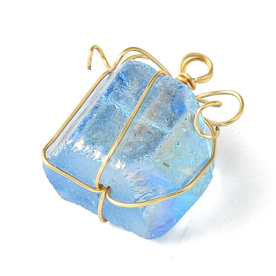 4Pcs 4 Colors Copper Wire Wrapped Electroplated Natural Quartz Cube Pendants PALLOY-TA00148-1