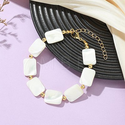Natural Trochid Shell & Brass Beaded Bracelets for Women BJEW-JB13958-1