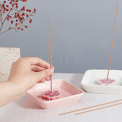 2Pcs Square Handmade Porcelain Jewelry Plate & 2Pcs Sakura Flower Ceramic Incense Burners AJEW-CP0005-53-1